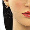 Arete Dormilona 02.156.0624.1 Oro Laminado, Diseño de Corazón y Amor, con Granate Micro Pave, Pulido, Tono Dorado