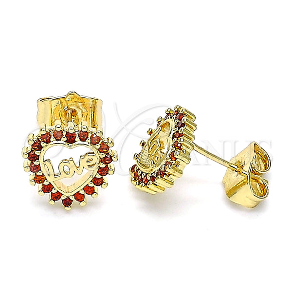 Arete Dormilona 02.156.0624.1 Oro Laminado, Diseño de Corazón y Amor, con Granate Micro Pave, Pulido, Tono Dorado