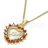 Collares con Dije 04.156.0047.2.20 Oro Laminado, Diseño de Corazón y Amor, con Granate Micro Pave, Pulido, Tono Dorado (02 MM Thickness, 20 Inches Length)