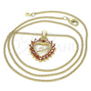 Collares con Dije 04.156.0047.2.20 Oro Laminado, Diseño de Corazón y Amor, con Granate Micro Pave, Pulido, Tono Dorado (02 MM Thickness, 20 Inches Length)