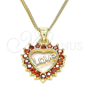 Collares con Dije 04.156.0047.2.20 Oro Laminado, Diseño de Corazón y Amor, con Granate Micro Pave, Pulido, Tono Dorado (02 MM Thickness, 20 Inches Length)