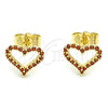 Arete Dormilona 02.156.0499.2 Oro Laminado, Diseño de Corazón, con Granate Micro Pave, Pulido, Tono Dorado