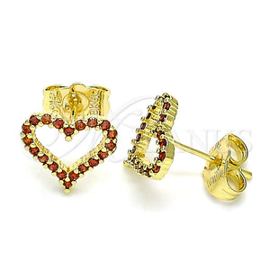 Arete Dormilona 02.156.0499.2 Oro Laminado, Diseño de Corazón, con Granate Micro Pave, Pulido, Tono Dorado