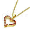 Collares con Dije 04.156.0049.2.20 Oro Laminado, Diseño de Corazón, con Granate Micro Pave, Pulido, Tono Dorado (02 MM Thickness, 20 Inches Length)