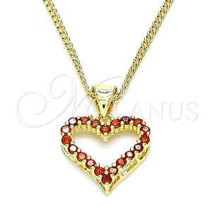 Collares con Dije 04.156.0049.2.20 Oro Laminado, Diseño de Corazón, con Granate Micro Pave, Pulido, Tono Dorado (02 MM Thickness, 20 Inches Length)
