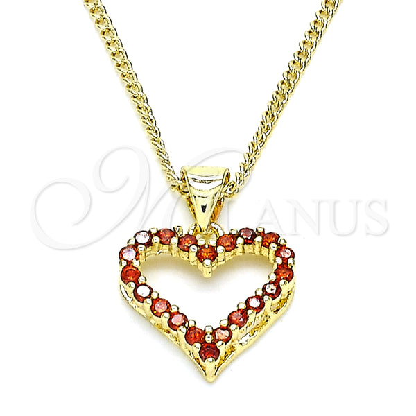 Collares con Dije 04.156.0049.2.20 Oro Laminado, Diseño de Corazón, con Granate Micro Pave, Pulido, Tono Dorado (02 MM Thickness, 20 Inches Length)