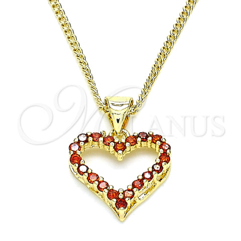 Collares con Dije 04.156.0049.2.20 Oro Laminado, Diseño de Corazón, con Granate Micro Pave, Pulido, Tono Dorado (02 MM Thickness, 20 Inches Length)