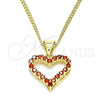 Collares con Dije 04.156.0049.2.20 Oro Laminado, Diseño de Corazón, con Granate Micro Pave, Pulido, Tono Dorado (02 MM Thickness, 20 Inches Length)