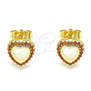 Arete Dormilona 02.156.0625.1 Oro Laminado, Diseño de Corazón, con Granate Micro Pave, Pulido, Tono Dorado