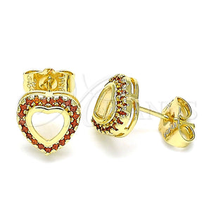 Arete Dormilona 02.156.0625.1 Oro Laminado, Diseño de Corazón, con Granate Micro Pave, Pulido, Tono Dorado