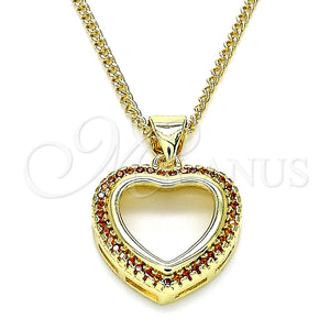 Collares con Dije 04.156.0060.2.20 Oro Laminado, Diseño de Corazón, con Granate Micro Pave, Pulido, Tono Dorado (02 MM Thickness, 20 Inches Length)