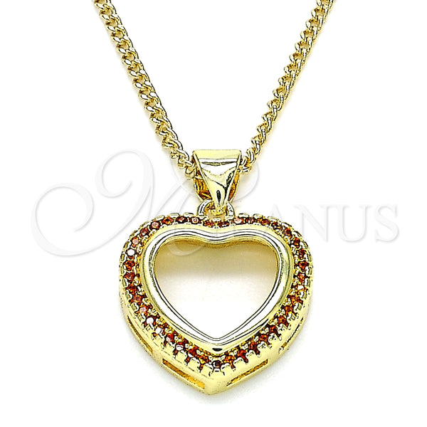 Collares con Dije 04.156.0060.2.20 Oro Laminado, Diseño de Corazón, con Granate Micro Pave, Pulido, Tono Dorado (02 MM Thickness, 20 Inches Length)