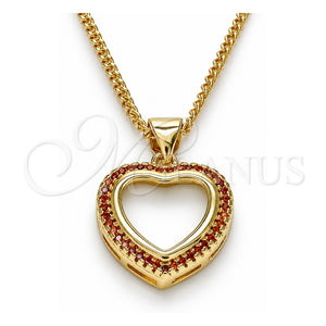 Collares con Dije 04.156.0060.2.20 Oro Laminado, Diseño de Corazón, con Granate Micro Pave, Pulido, Tono Dorado (02 MM Thickness, 20 Inches Length)
