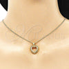 Juego de Arete y Dije de Adulto 10.156.0414.1 Oro Laminado, Diseño de Corazón, con Granate Micro Pave, Pulido, Tono Dorado