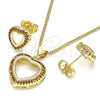 Juego de Arete y Dije de Adulto 10.156.0414.1 Oro Laminado, Diseño de Corazón, con Granate Micro Pave, Pulido, Tono Dorado