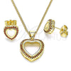 Juego de Arete y Dije de Adulto 10.156.0414.1 Oro Laminado, Diseño de Corazón, con Granate Micro Pave, Pulido, Tono Dorado
