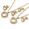 Juego de Arete y Dije de Adulto 10.156.0414.1 Oro Laminado, Diseño de Corazón, con Granate Micro Pave, Pulido, Tono Dorado