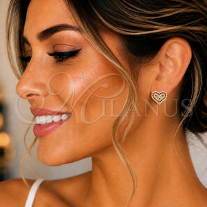 Arete Dormilona 02.156.0626.1 Oro Laminado, Diseño de Corazón y Amor, con Granate Micro Pave, Pulido, Tono Dorado