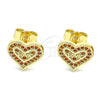Arete Dormilona 02.156.0626.1 Oro Laminado, Diseño de Corazón y Amor, con Granate Micro Pave, Pulido, Tono Dorado