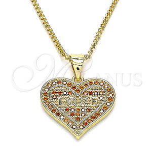 Collares con Dije 04.156.0076.2.20 Oro Laminado, Diseño de Corazón y Amor, con Granate Micro Pave, Pulido, Tono Dorado (02 MM Thickness, 20 Inches Length)