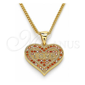 Collares con Dije 04.156.0076.2.20 Oro Laminado, Diseño de Corazón y Amor, con Granate Micro Pave, Pulido, Tono Dorado (02 MM Thickness, 20 Inches Length)