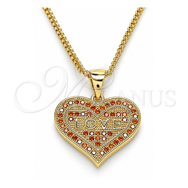 Collares con Dije 04.156.0076.2.20 Oro Laminado, Diseño de Corazón y Amor, con Granate Micro Pave, Pulido, Tono Dorado (02 MM Thickness, 20 Inches Length)