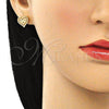 Juego de Arete y Dije de Adulto 10.156.0415.1 Oro Laminado, Diseño de Corazón y Amor, con Granate Micro Pave, Pulido, Tono Dorado