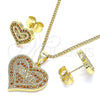 Juego de Arete y Dije de Adulto 10.156.0415.1 Oro Laminado, Diseño de Corazón y Amor, con Granate Micro Pave, Pulido, Tono Dorado