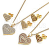 Juego de Arete y Dije de Adulto 10.156.0415.1 Oro Laminado, Diseño de Corazón y Amor, con Granate Micro Pave, Pulido, Tono Dorado