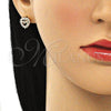 Arete Dormilona 02.156.0627 Oro Laminado, Diseño de Mama y Corazón, con Blanca Micro Pave, Pulido, Tono Dorado