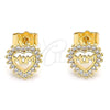 Arete Dormilona 02.156.0627 Oro Laminado, Diseño de Mama y Corazón, con Blanca Micro Pave, Pulido, Tono Dorado