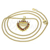 Collares con Dije 04.156.0092.2.20 Oro Laminado, Diseño de Mama y Corazón, con Granate Zirconia Cubica, Pulido, Tono Dorado (02 MM Thickness, 20 Inches Length)