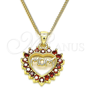 Collares con Dije 04.156.0092.2.20 Oro Laminado, Diseño de Mama y Corazón, con Granate Zirconia Cubica, Pulido, Tono Dorado (02 MM Thickness, 20 Inches Length)