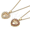 Collares con Dije 04.156.0092.2.20 Oro Laminado, Diseño de Mama y Corazón, con Granate Zirconia Cubica, Pulido, Tono Dorado (02 MM Thickness, 20 Inches Length)