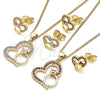 Juego de Arete y Dije de Adulto 10.156.0417.1 Oro Laminado, Diseño de Corazón, con Granate Micro Pave, Pulido, Tono Dorado