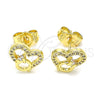 Arete Dormilona 02.156.0628 Oro Laminado, Diseño de Corazón, con Blanca Micro Pave, Pulido, Tono Dorado