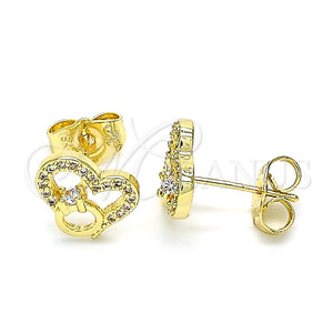 Arete Dormilona 02.156.0628 Oro Laminado, Diseño de Corazón, con Blanca Micro Pave, Pulido, Tono Dorado