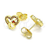 Arete Dormilona 02.156.0628.1 Oro Laminado, Diseño de Corazón, con Granate Micro Pave, Pulido, Tono Dorado