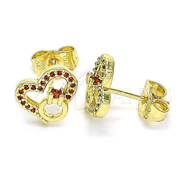 Arete Dormilona 02.156.0628.1 Oro Laminado, Diseño de Corazón, con Granate Micro Pave, Pulido, Tono Dorado