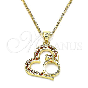 Collares con Dije 04.156.0103.2.20 Oro Laminado, Diseño de Corazón, con Granate Micro Pave, Pulido, Tono Dorado (02 MM Thickness, 20 Inches Length)