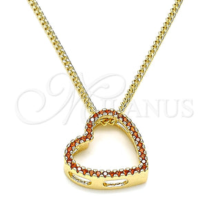 Collares con Dije 04.156.0131.1.20 Oro Laminado, Diseño de Corazón, con Granate Micro Pave, Pulido, Tono Dorado (02 MM Thickness, 20 Inches Length)