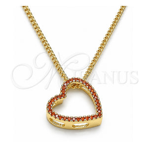 Collares con Dije 04.156.0131.1.20 Oro Laminado, Diseño de Corazón, con Granate Micro Pave, Pulido, Tono Dorado (02 MM Thickness, 20 Inches Length)
