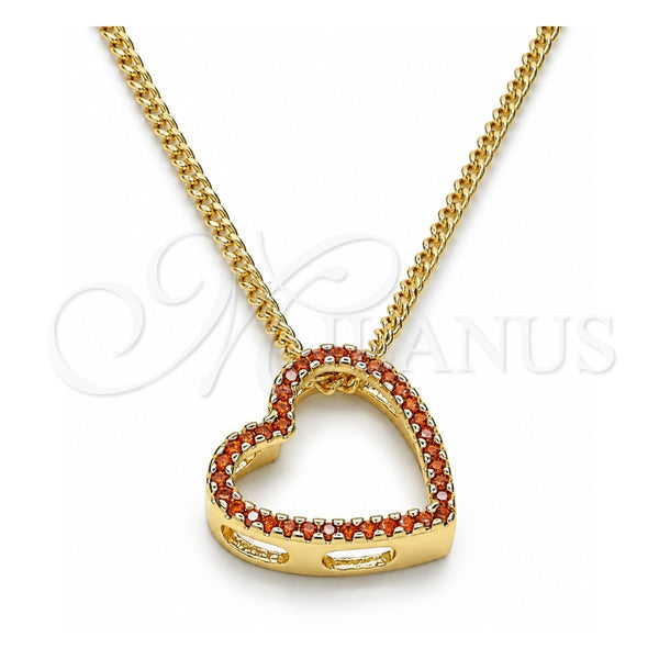 Collares con Dije 04.156.0131.1.20 Oro Laminado, Diseño de Corazón, con Granate Micro Pave, Pulido, Tono Dorado (02 MM Thickness, 20 Inches Length)