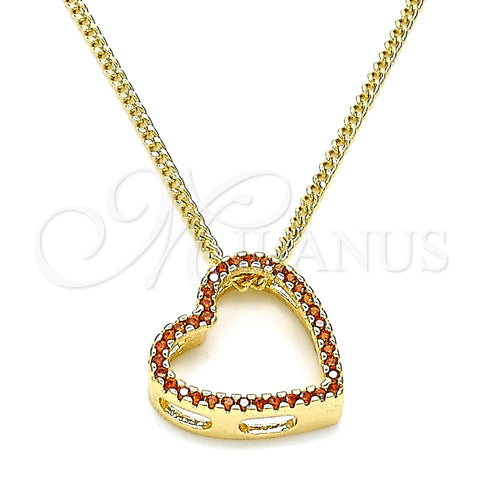 Collares con Dije 04.156.0131.1.20 Oro Laminado, Diseño de Corazón, con Granate Micro Pave, Pulido, Tono Dorado (02 MM Thickness, 20 Inches Length)
