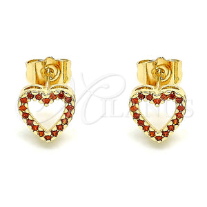 Arete Dormilona 02.156.0629.1 Oro Laminado, Diseño de Corazón, con Granate Micro Pave, Pulido, Tono Dorado