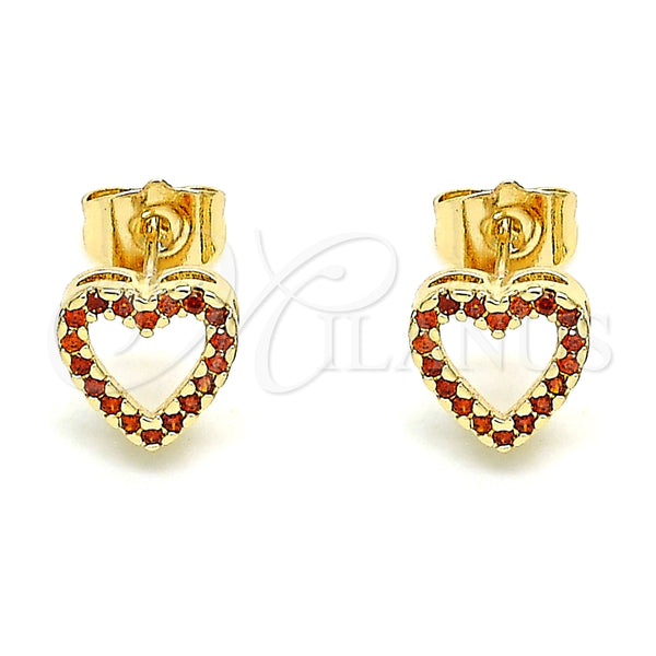 Arete Dormilona 02.156.0629.1 Oro Laminado, Diseño de Corazón, con Granate Micro Pave, Pulido, Tono Dorado