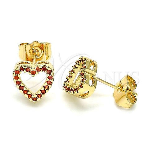 Arete Dormilona 02.156.0629.1 Oro Laminado, Diseño de Corazón, con Granate Micro Pave, Pulido, Tono Dorado