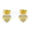 Arete Dormilona 02.156.0630 Oro Laminado, Diseño de Mama y Corazón, con Blanca Micro Pave, Pulido, Tono Dorado