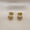 Arete Dormilona 02.156.0630 Oro Laminado, Diseño de Mama y Corazón, con Blanca Micro Pave, Pulido, Tono Dorado