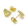 Arete Dormilona 02.156.0631 Oro Laminado, Diseño de Mama y Corazón, con Blanca Micro Pave, Pulido, Tono Dorado